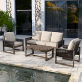 Natural Wood Outdoor Patio Furniture Set, Sofa 2 Chairs and Coffee Table, 4 Pieces - Eagle Peak Custom Canopy Tent