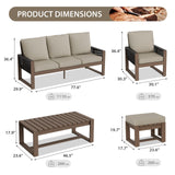 Natural Wood Outdoor Patio Furniture, Sofa 2 Patio Chairs 2 Ottomans and Coffee Table, 6 pcs - Eagle Peak Custom Canopy Tent