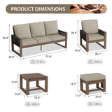 Natural Wood Outdoor Patio Furniture,Sofa 2 Patio Chairs 2 Ottomans and Side Table, 6 pcs - Eagle Peak Custom Canopy Tent