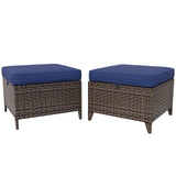 Ocean Vista 2 Piece Wicker Patio Ottoman Set Weather - Resistant Cushions, Beige/Blue - Eagle Peak Custom Canopy Tent