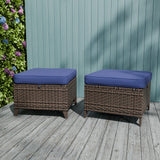 Ocean Vista 2 Piece Wicker Patio Ottoman Set Weather - Resistant Cushions, Beige/Blue - Eagle Peak Custom Canopy Tent