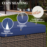 Ocean Vista 2 Piece Wicker Patio Ottoman Set Weather - Resistant Cushions, Beige/Blue - Eagle Peak Custom Canopy Tent