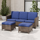 Ocean Vista Outdoor Wicker Couch Sofa with 2 Ottomans, Set of 3, Beige/Blue - Eagle Peak Custom Canopy Tent