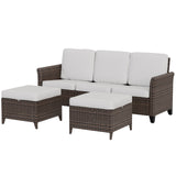 Ocean Vista Outdoor Wicker Couch Sofa with 2 Ottomans, Set of 3, Beige/Blue - Eagle Peak Custom Canopy Tent