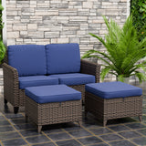 Ocean Vista Outdoor Wicker Loveseat Sofa with 2 Ottomans, Set of 3, Brown/Beige - Eagle Peak Custom Canopy Tent