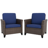 Ocean Vista Outdoor Wicker Patio Chairs Deep Cushions Rattan Furniture, Set of 2 Patio Chairs, Beige/Blue - Eagle Peak Custom Canopy Tent