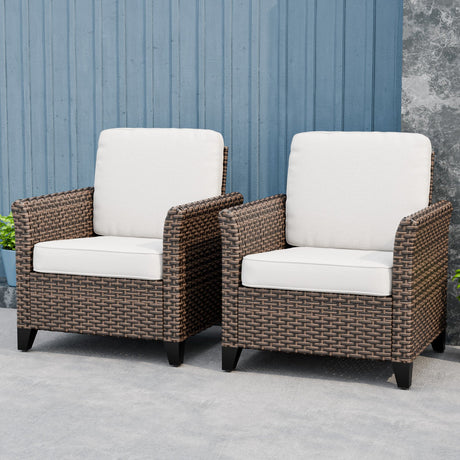 Ocean Vista Outdoor Wicker Patio Chairs Deep Cushions Rattan Furniture, Set of 2 Patio Chairs, Beige/Blue - Eagle Peak Custom Canopy Tent