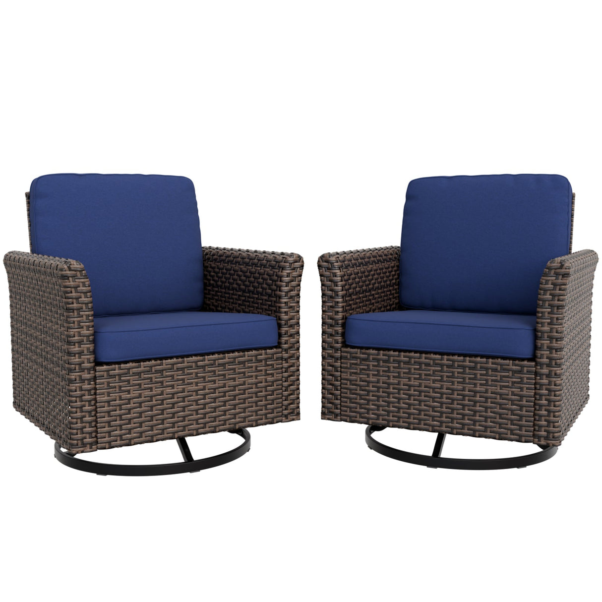 Ocean Vista Outdoor Wicker Patio Chairs Deep Cushions Rattan Furniture, Set of 2 Swivel Rocking Chairs, Beige/Blue - Eagle Peak Custom Canopy Tent