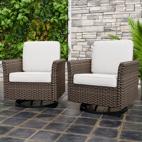 Ocean Vista Outdoor Wicker Patio Chairs Deep Cushions Rattan Furniture, Set of 2 Swivel Rocking Chairs, Beige/Blue - Eagle Peak Custom Canopy Tent