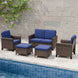 Ocean Vista Wicker Outdoor Patio Furniture Set, Loveseat Patio Chairs Ottomans, 5 Piece, Beige/Blue - Eagle Peak Custom Canopy Tent