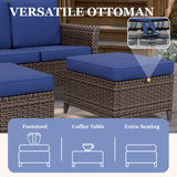 Ocean Vista Wicker Outdoor Patio Furniture Set, Loveseat Swivel Rocking Chairs Ottomans, 5 Piece, Beige/Blue - Eagle Peak Custom Canopy Tent