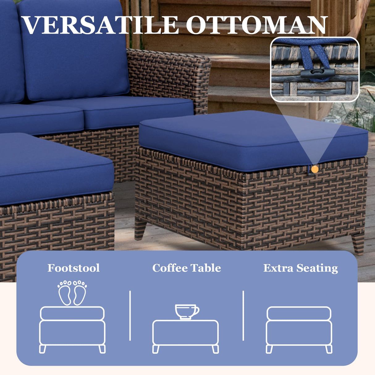 Ocean Vista Wicker Outdoor Patio Furniture Set, Loveseat Swivel Rocking Chairs Ottomans Table, 6 Piece, Brown/Beige - Eagle Peak Custom Canopy Tent