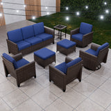 Ocean Vista Wicker Outdoor Patio Furniture Set, Patio and Swivel Chairs Couch Ottomans Table, 8 Piece, Beige/Blue - Eagle Peak Custom Canopy Tent