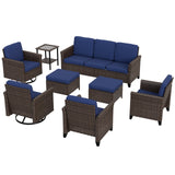 Ocean Vista Wicker Outdoor Patio Furniture Set, Patio and Swivel Chairs Couch Ottomans Table, 8 Piece, Beige/Blue - Eagle Peak Custom Canopy Tent