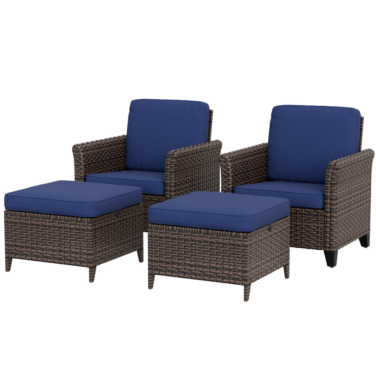 Ocean Vista Wicker Outdoor Patio Seating Set, Patio Chairs and Ottomans, 4 Pieces, Beige/Blue - Eagle Peak Custom Canopy Tent