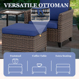 Ocean Vista Wicker Outdoor Patio Seating Set, Patio Chairs Ottomans Table, 5 Pieces, Beige/Blue - Eagle Peak Custom Canopy Tent