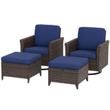 Ocean Vista Wicker Outdoor Patio Seating Set, Swivel Rocking Chairs and Ottomans, 4 Pieces, Beige/Blue - Eagle Peak Custom Canopy Tent