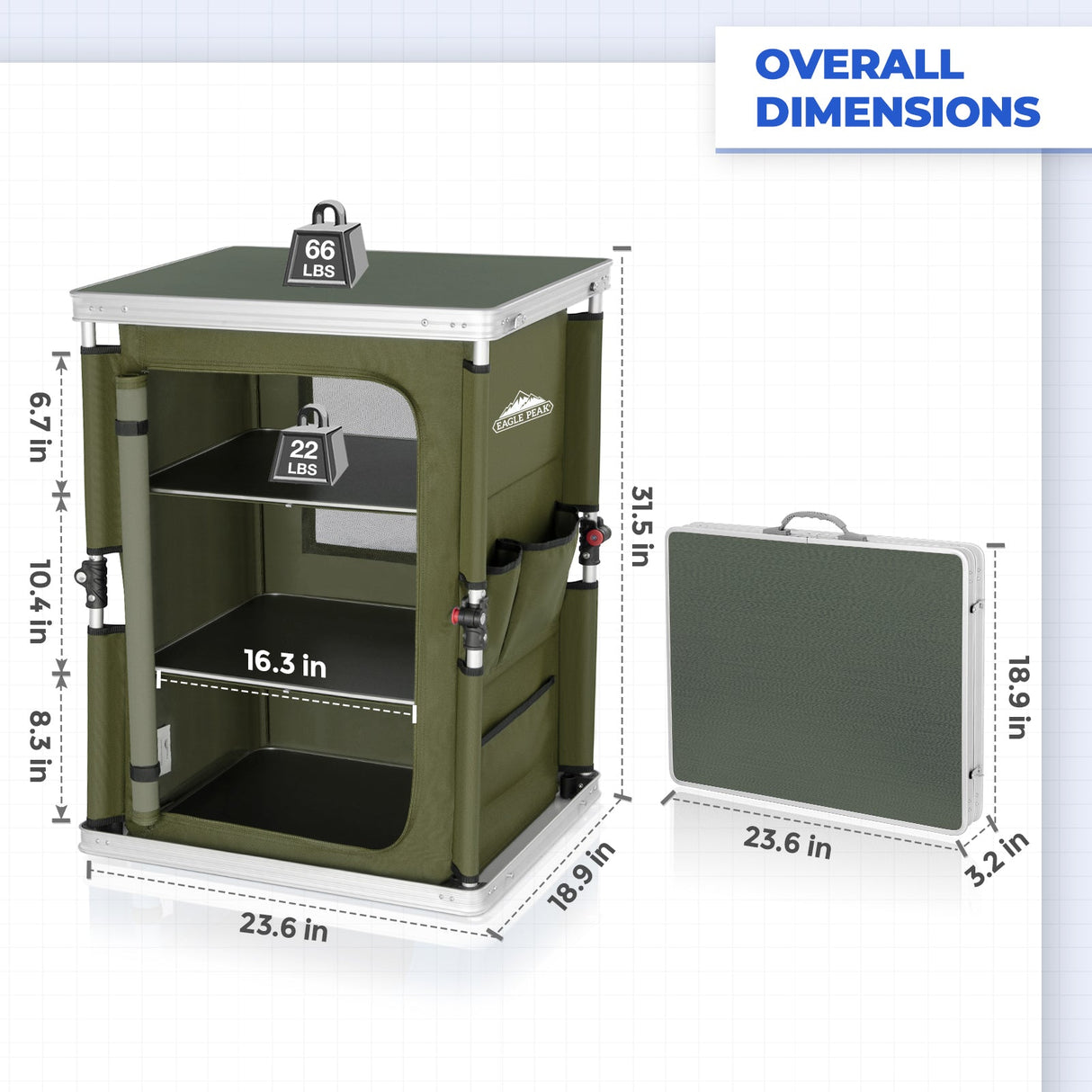 Outdoor Camping Pop Up Folding Table with Large 3 - Tier Storage Organizer and Side Pockets - Eagle Peak Custom Canopy Tent