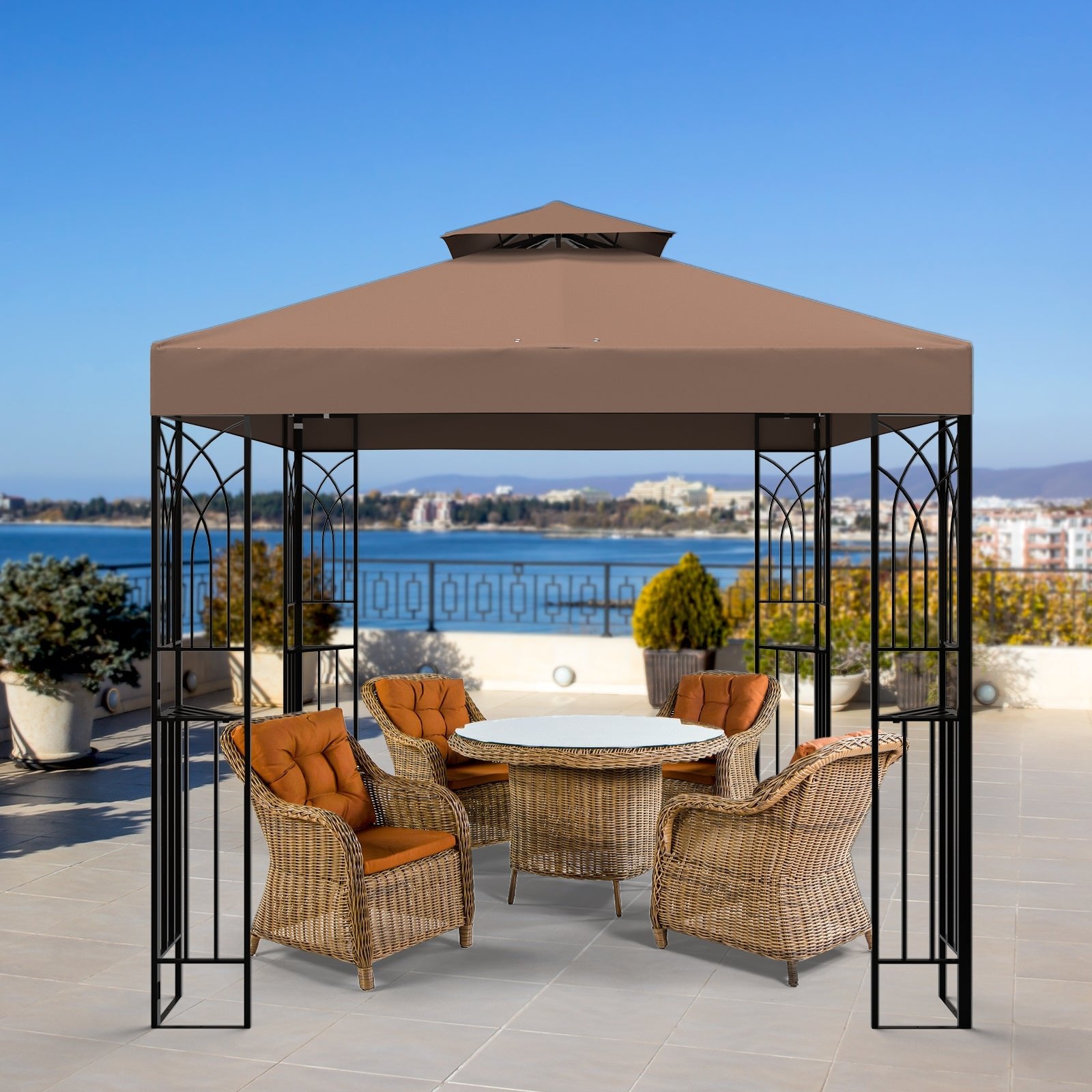 Patio Gazebo 8x8 with Corner Shelves