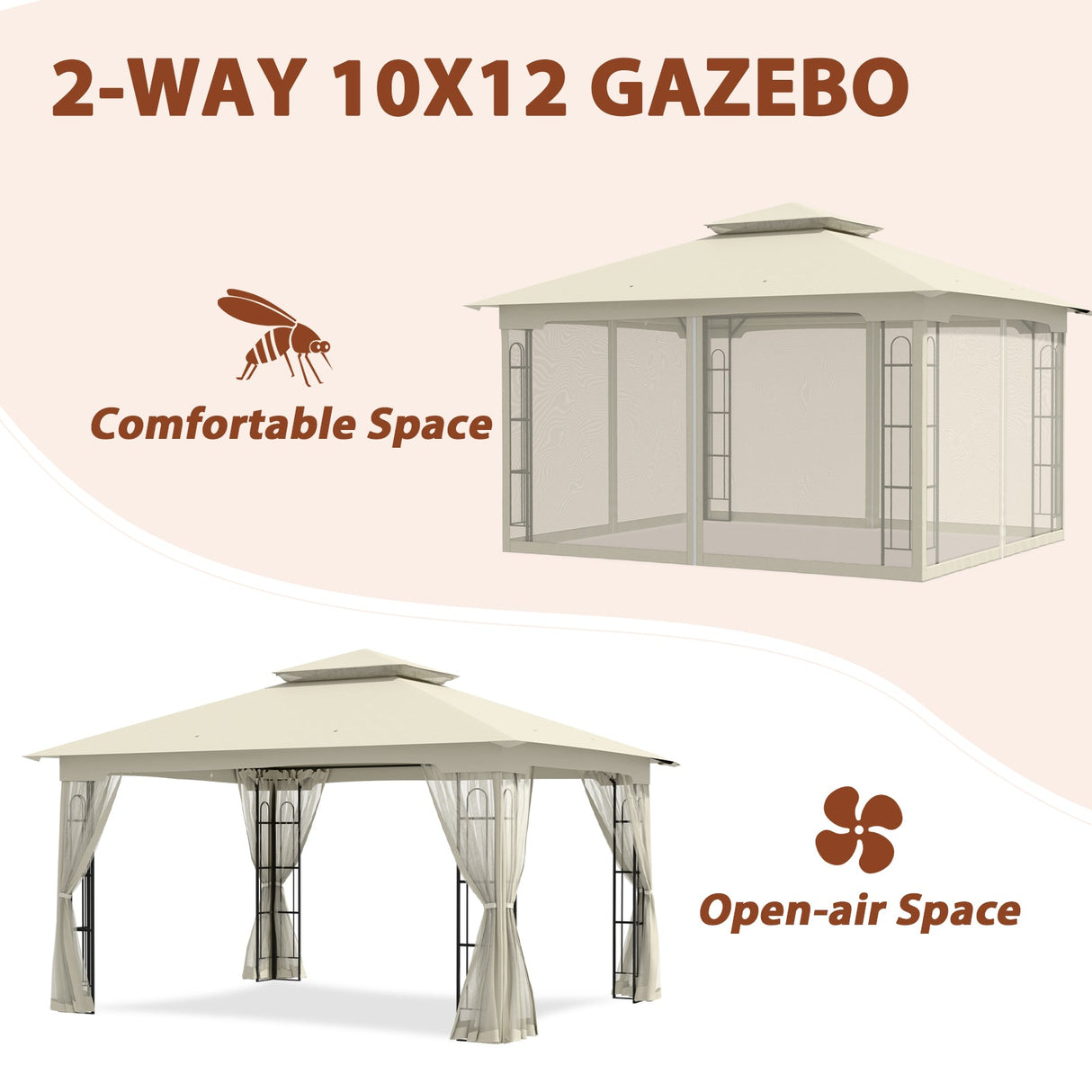 Patio Soft Top Gazebo with Mosquito Netting 13x11 at Top, 12x10 Footprint - Eagle Peak Custom Canopy Tent