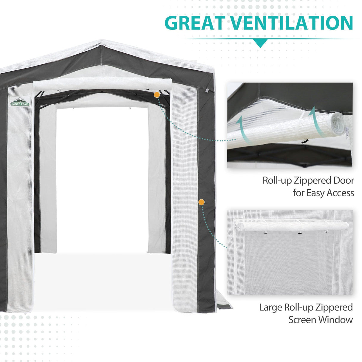 Portable Walk in Greenhouse with Polyester Reinforced Corners, 8x6 ft, Gray/Clear/White - Eagle Peak Custom Canopy Tent