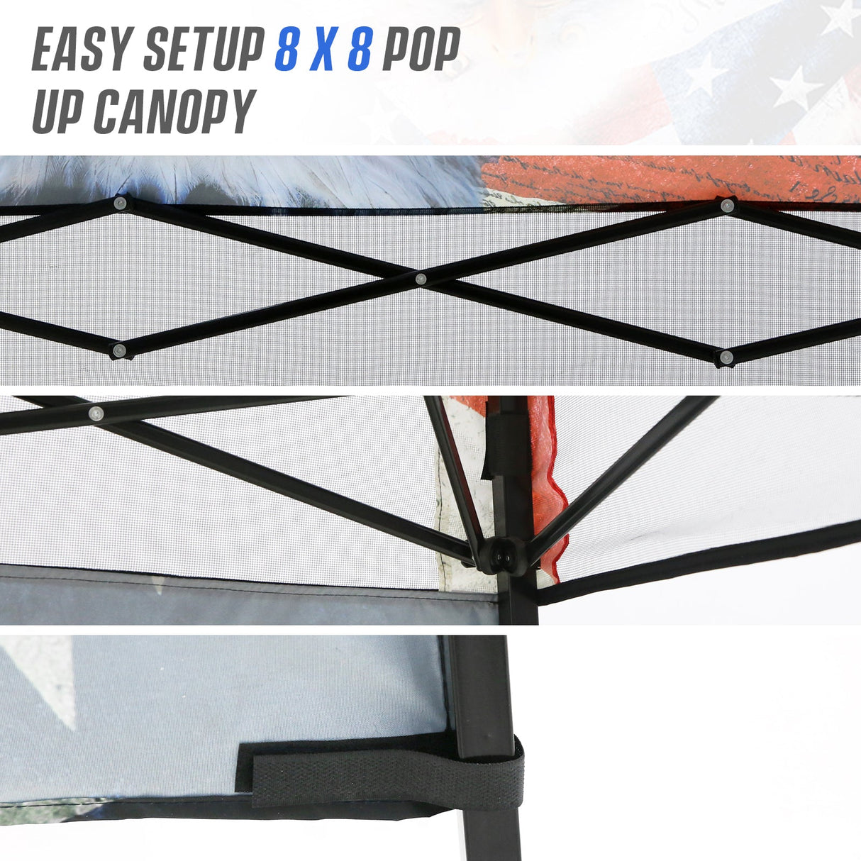 SHADE GRAPHiX Day Tripper 8x8 Pop Up Canopy Tent with Digital Printed Top（American Icon） - Eagle Peak Custom Canopy Tent