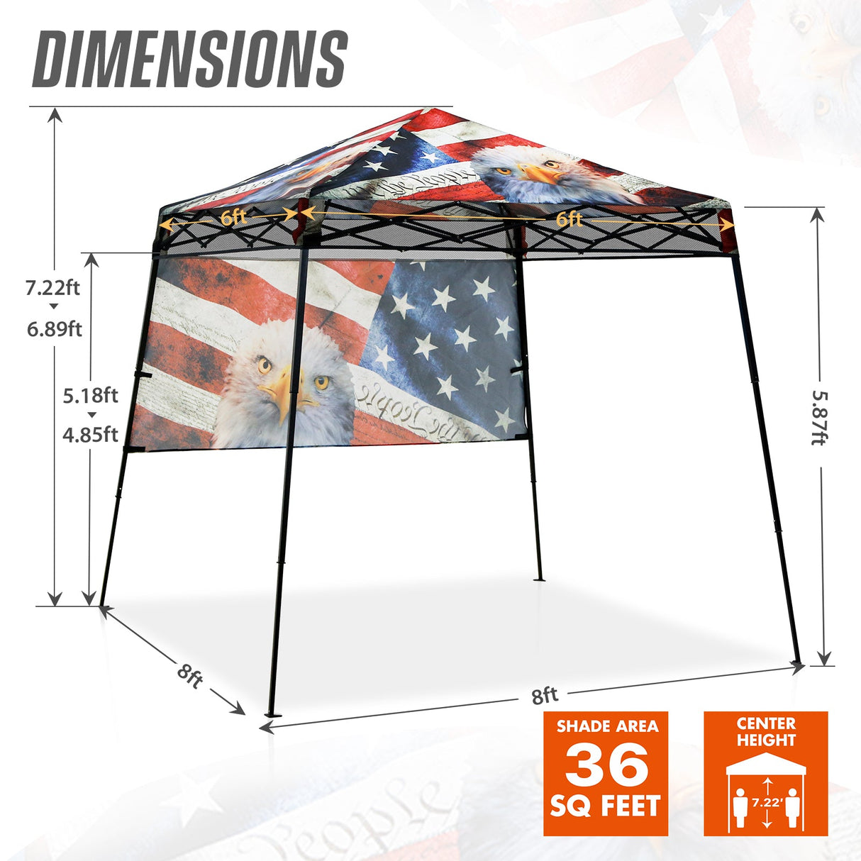 SHADE GRAPHiX Day Tripper 8x8 Pop Up Canopy Tent with Digital Printed Top（American Icon） - Eagle Peak Custom Canopy Tent