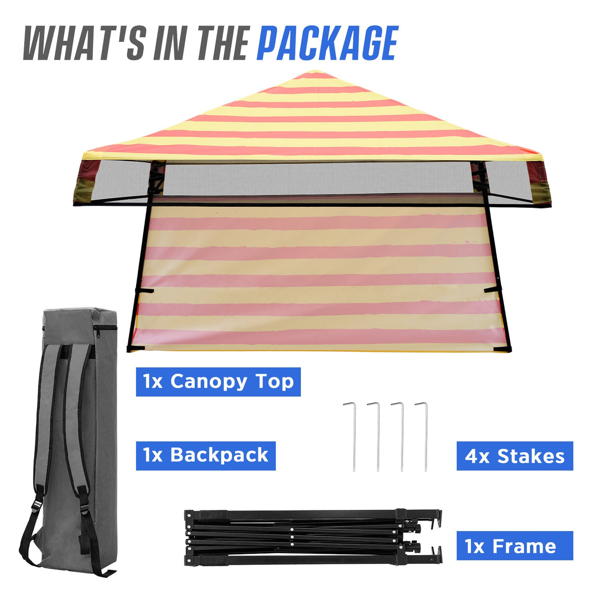 SHADE GRAPHiX Day Tripper 8x8 Pop Up Canopy Tent with Digital Printed Top,Orange Yellow Stripe - Eagle Peak Custom Canopy Tent