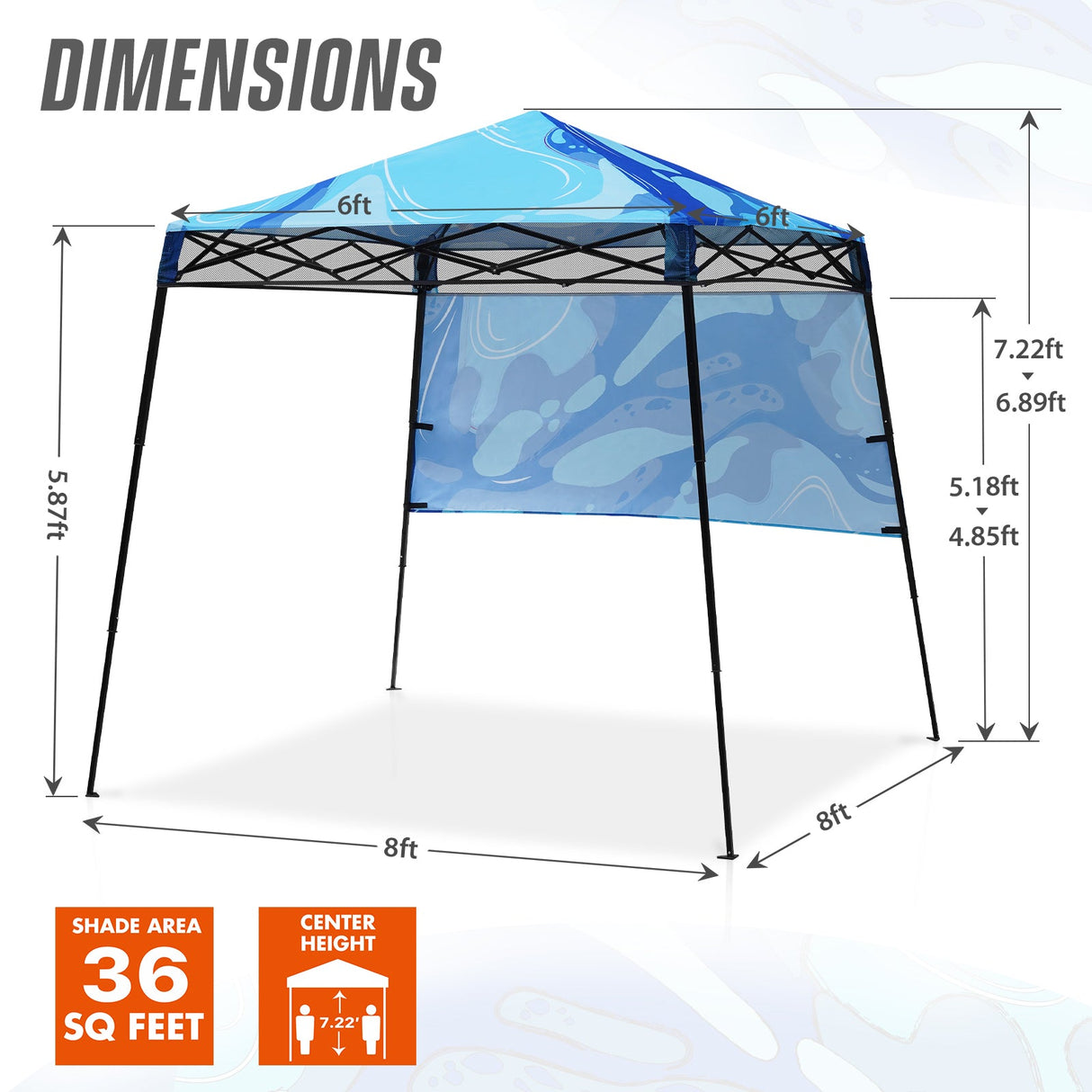 SHADE GRAPHiX Day Tripper 8x8 Pop Up Canopy Tent with Digital PrintedTop（Blue Abstract） - Eagle Peak Custom Canopy Tent