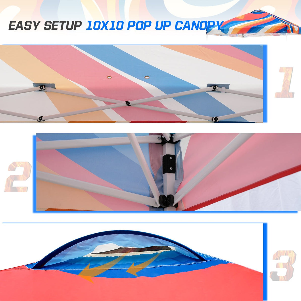 SHADE GRAPHiX Easy Setup 10x10 Pop Up Canopy Tent with Digital Printed Swirl Top - Eagle Peak Custom Canopy Tent