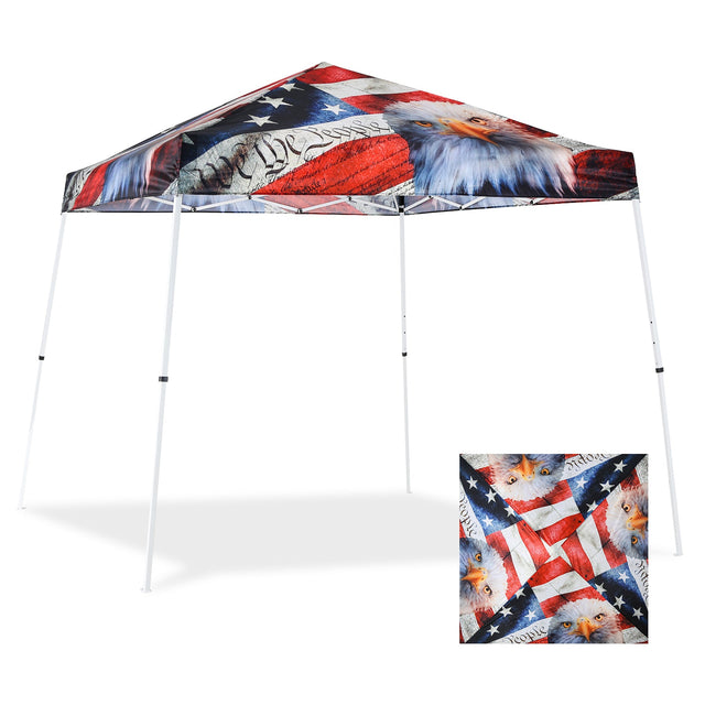 SHADE GRAPHiX Slant Leg 10x10 Easy Setup Pop Up Canopy Tent with Digital Printed American Icon Top - Eagle Peak Custom Canopy Tent