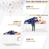 SHADE GRAPHiX Slant Leg Easy Setup Pop Up Canopy Tent with Digital Printed Stars and Stripes Top,10x10 Base 8x8 Top - Eagle Peak Custom Canopy Tent