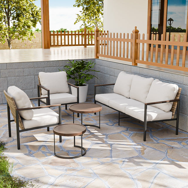 Sunset Dune Outdoor Patio Furniture, 2 Chairs 1 Couch 2 Tables, 5 - Piece Set - Eagle Peak Custom Canopy Tent