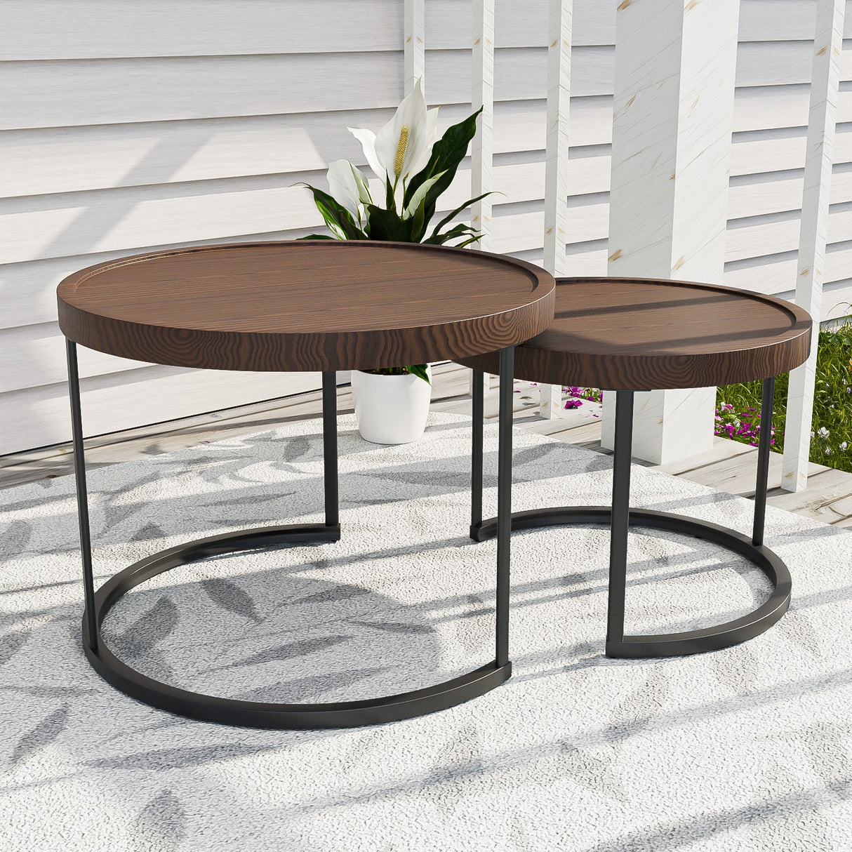 Sunset Dune Outdoor Round Modern Nesting Coffee Tables, Set of 2, Brown - Eagle Peak Custom Canopy Tent