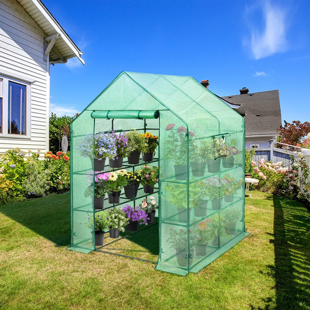 Walk In 3 - Tier Greenhouse with Wire Shelves, 56"x56"x76" - Eagle Peak Custom Canopy Tent