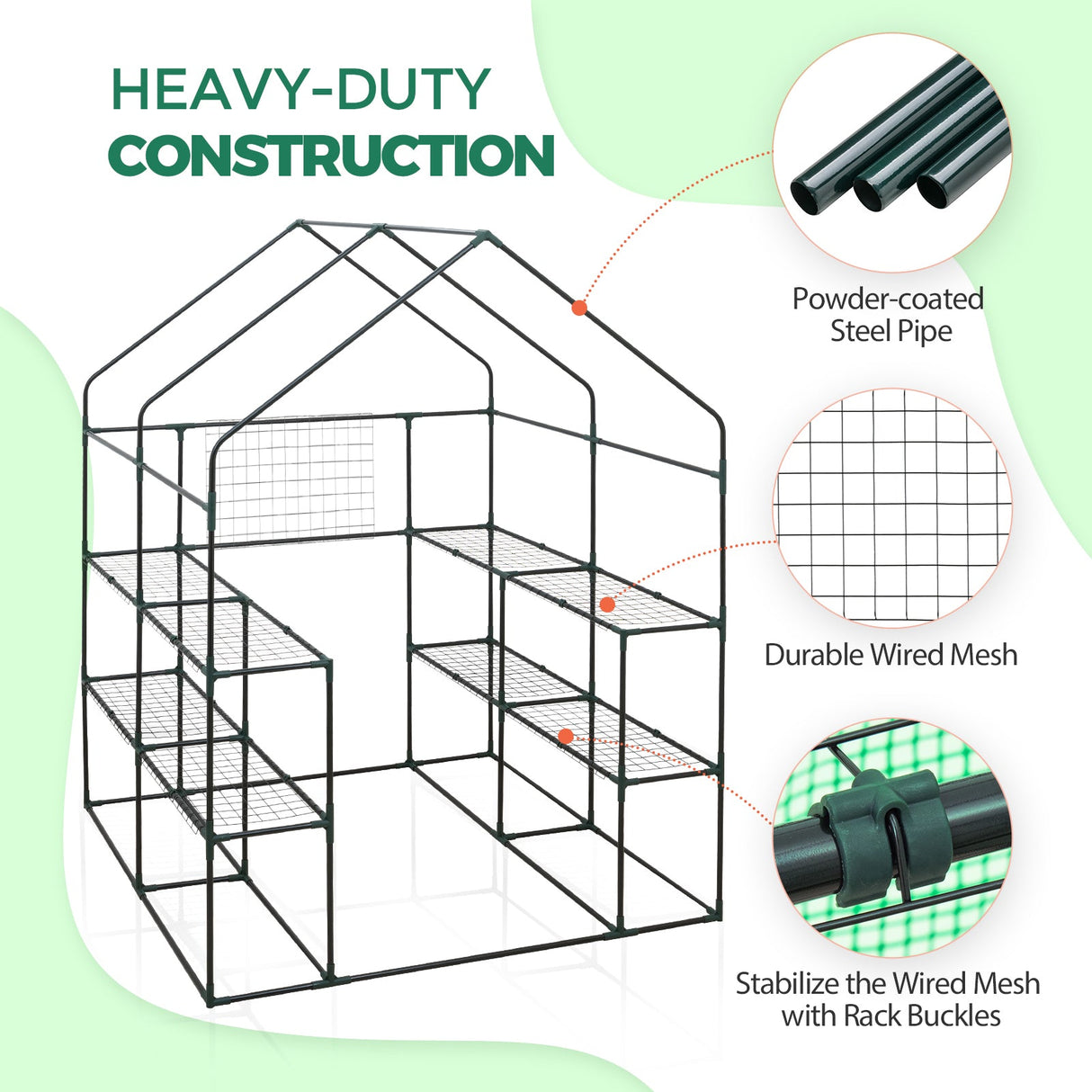 Walk In 3 - Tier Greenhouse with Wire Shelves, 56"x56"x76" - Eagle Peak Custom Canopy Tent