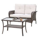 3 PCS Patio Rocking Chair Set, Rattan Wicker Furniture Set