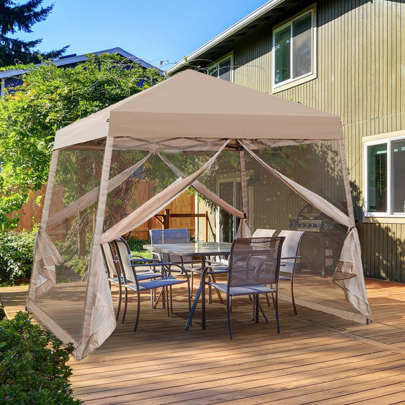 Crown Shades 10' x 10' Base 8' x 8' Top Instant Pop Up Canopy w/Carry Bag, Beige