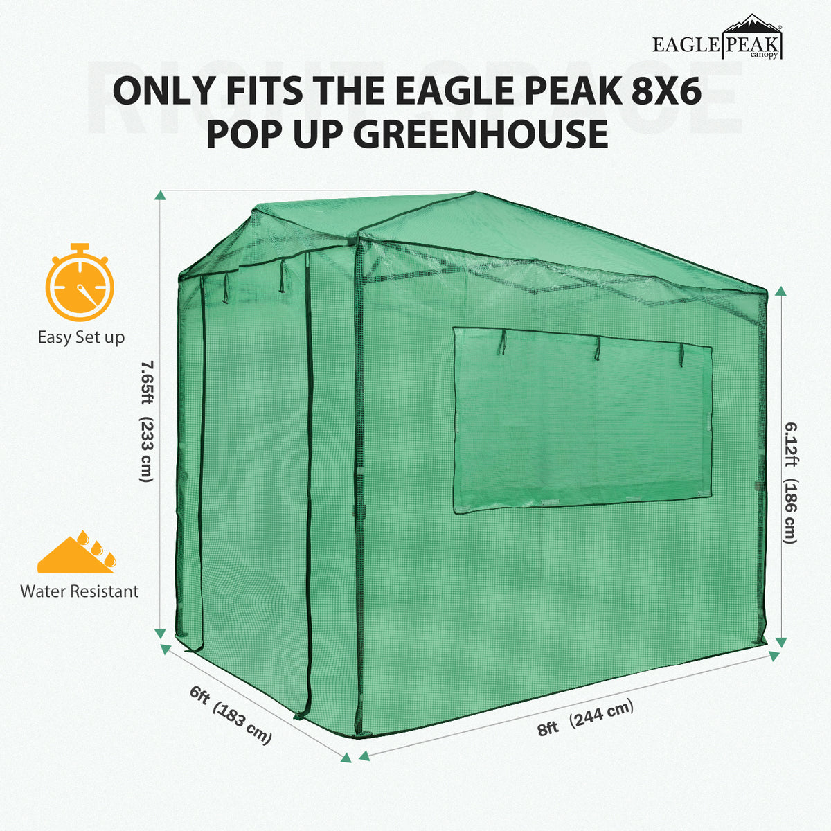 EAGLE PEAK Replacement Cover for 8x6 Portable Walk-in Greenhouse, Fron