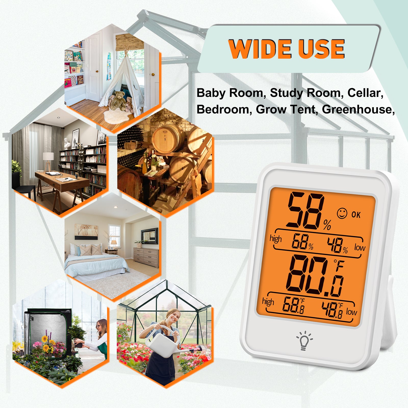 Digital Thermometer Indoor Thermometer Hygrometer Display with MAX/MIN Same  Time Room Temperature Monitor Humidity Gauge with Big Screen Stand Wall